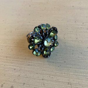 Vintage Green Flower Large Adjustable Statement Ring